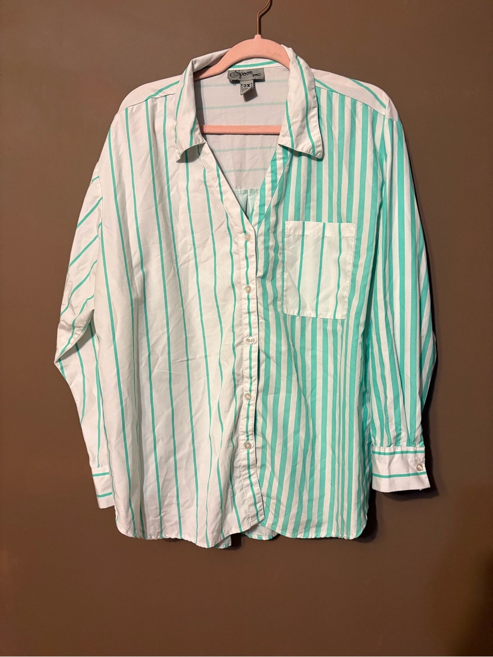 Women's Mint Striped Button-Down Shirt